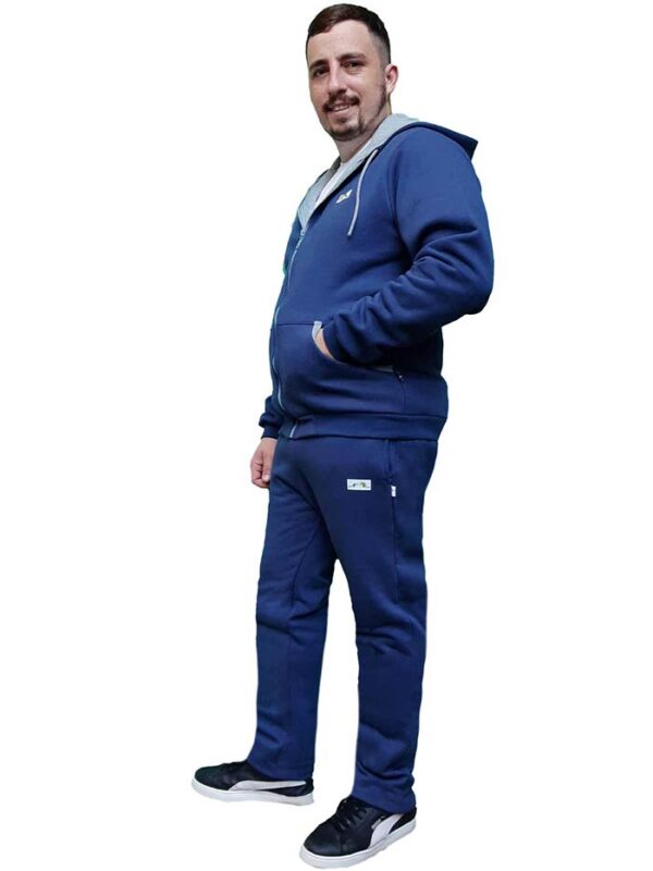 Conjunto jogging con capucha hombre friza campera y pantalón. color azul