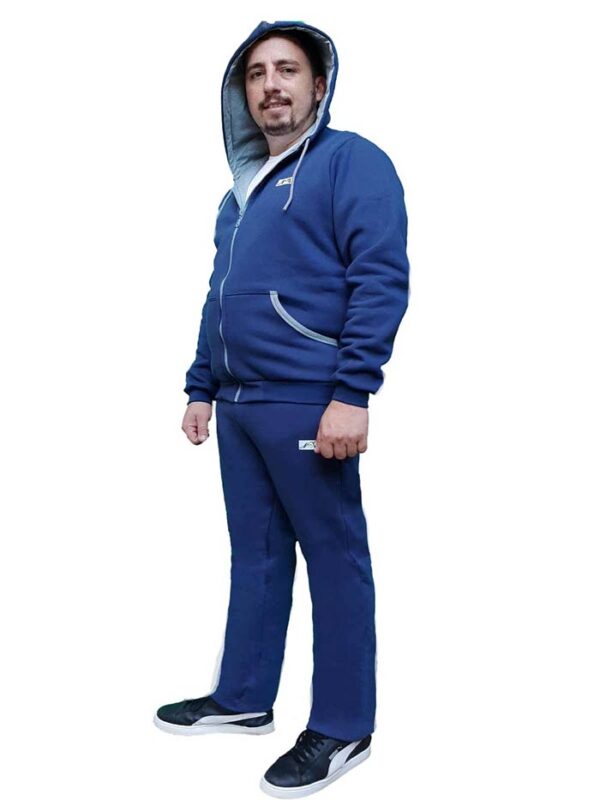 Conjunto jogging con capucha hombre friza campera y pantalón. color azul.