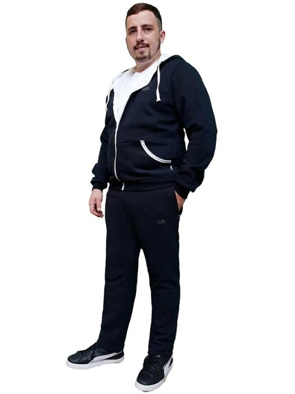 Conjunto jogging con capucha hombre friza campera y pantalón. color negro.