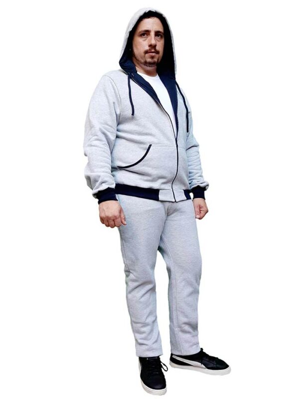 Conjunto jogging con capucha hombre friza campera y pantalón. color gris claro.