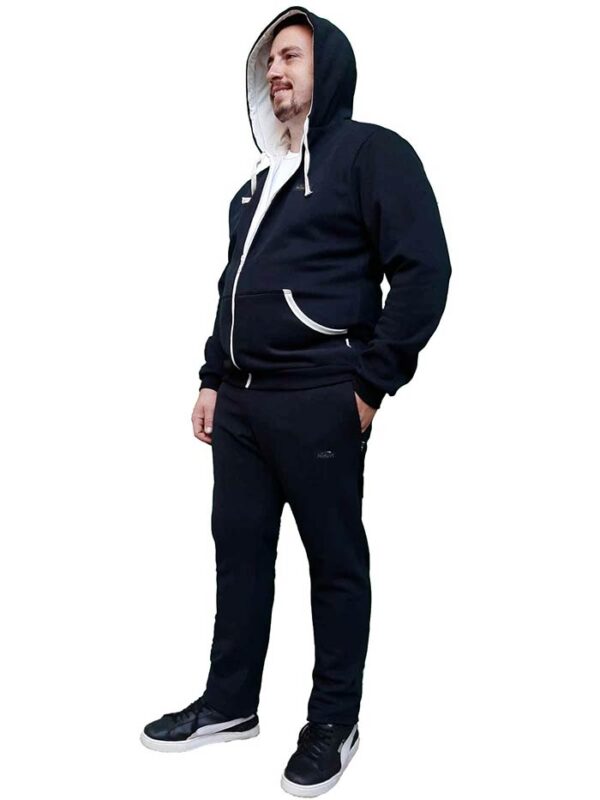 Conjunto jogging con capucha hombre friza campera y pantalón. color negro.