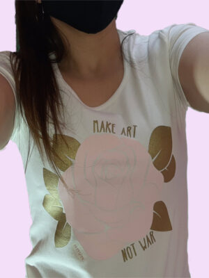 Remera algodón con lycra estampada, rosa con brillo.