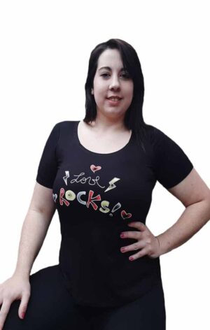 Remera evase modal estampada love rock.