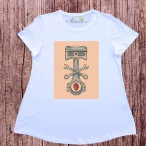 Remeras evase dibujo digital pistones animados.